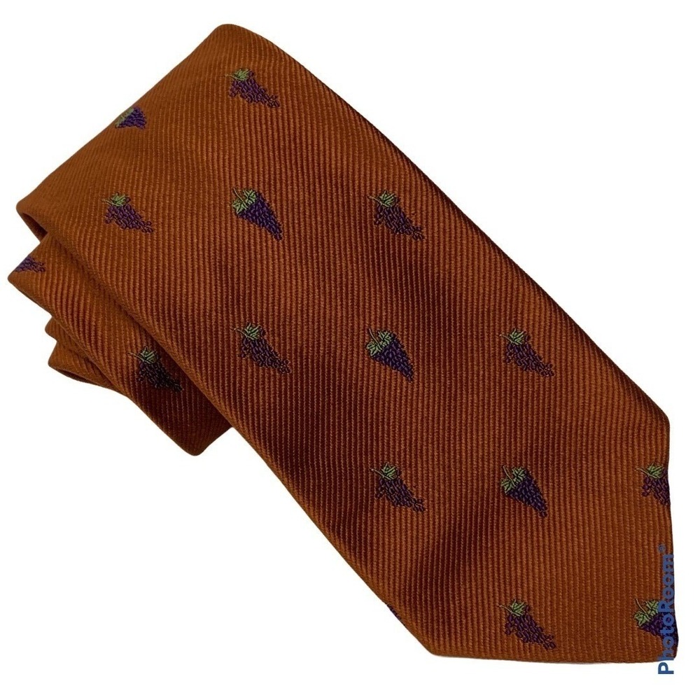 Brooks Brothers Silk Tie 3.5" Burnt Orange Grape AOP Woven England Wedding